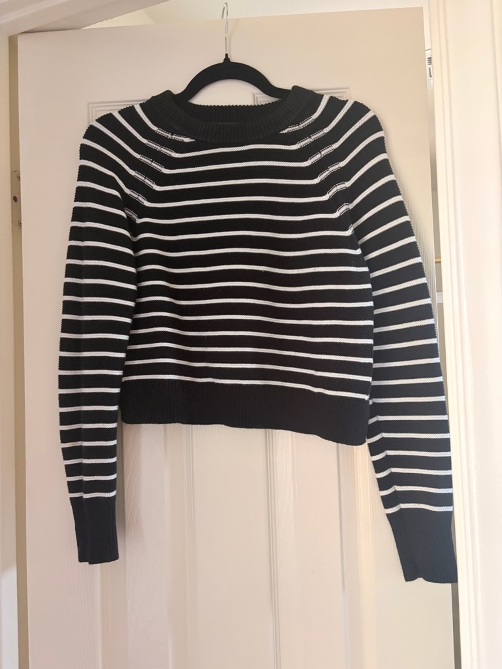 French Connection Black & White Striped Crewneck Sweater